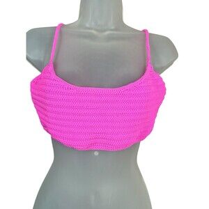 SKIMS Crochet Swim Scoop Bikini Top 2X Taffy Pink NWT‎ Hand-Crochet Stretch